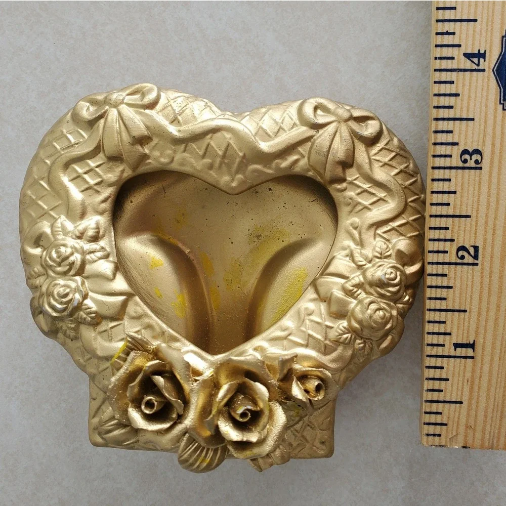 Romantic Heart Frame Gold Floral Rose Ceramic Vintage Decor Cottagecore Small